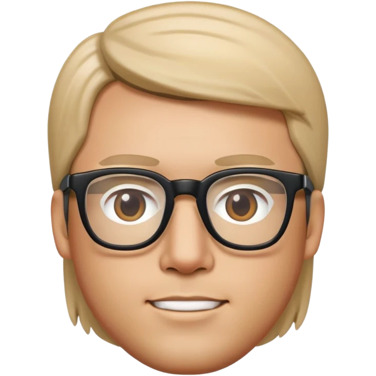 Male face with straight hair and glasses, Apple Memoji style emoji