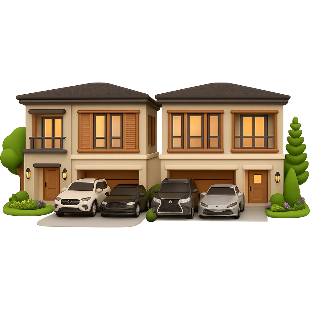Transform the house in the reference image into a 3D emoji style with about 70% realism. Preserve the real colors and main architectural details. Use a transparent background. The style should resemble Microsoft style 3D fluent emojis but with some realistic elements retained. emoji