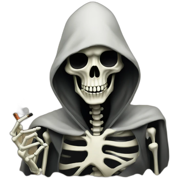 A hooded skeleton smokes a cigarette emoji