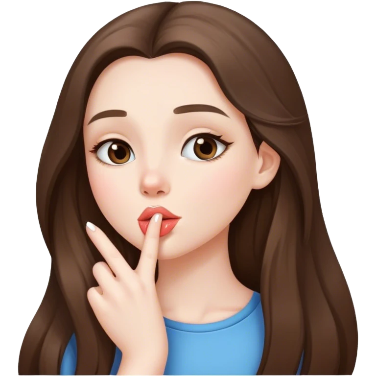  beautiful pale brunette girl with long hair sending an air kiss emoji