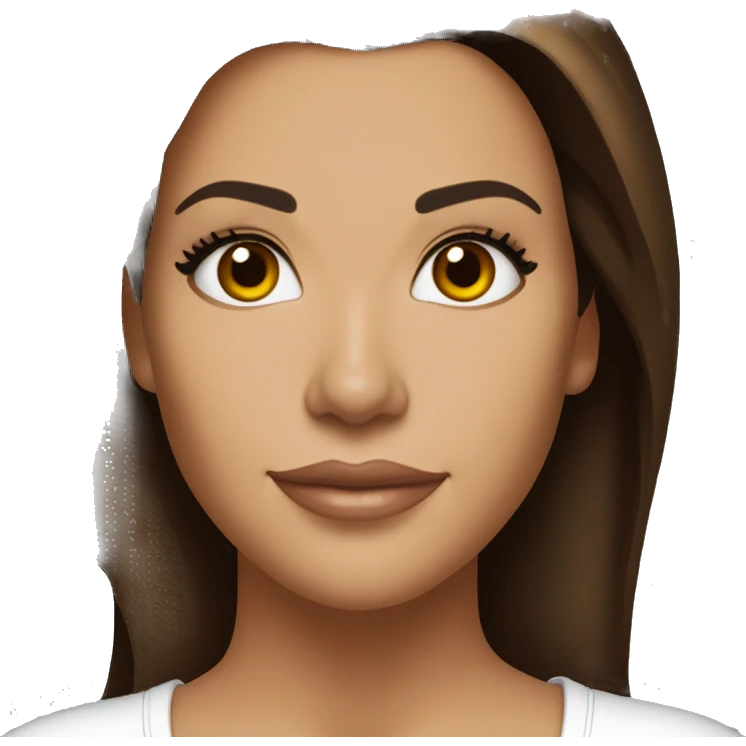 3/4 face, contrasted, shadow, light, Eva Longoria expression, standing from a distance, thin nose, brunette woman, hazel eyes, long eyelashes, dark shoulder shaded hair, white t-shirt, jeans, white sneakers emoji