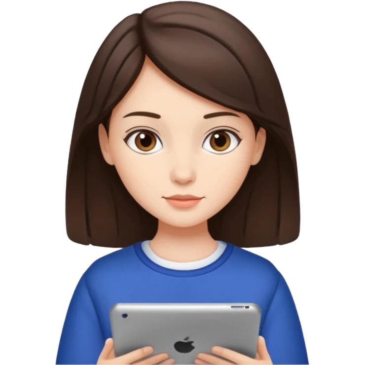 pretty brunette girl ipad studying emoji