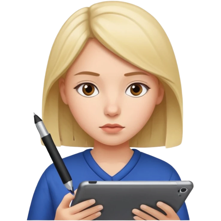 girl suing ipad with pen emoji