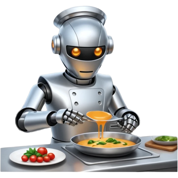 obot chef preparing a gourmet meal in a futuristic kitchen emoji