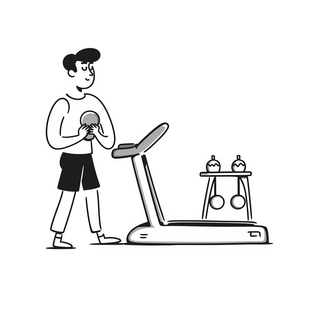 Gym equipment workout area with treadmill and weights emoji