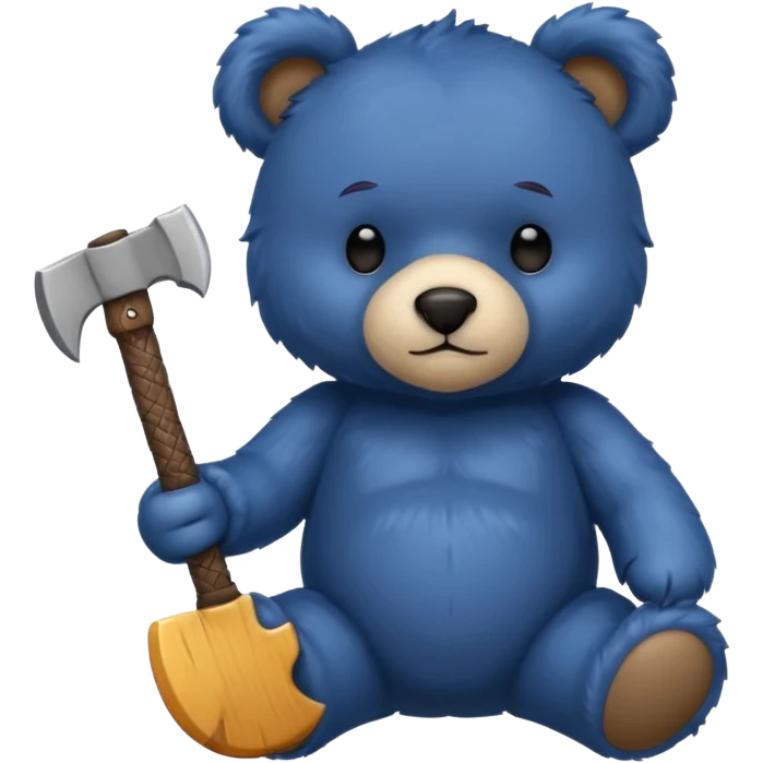 Dark blue teddy bear with axe emoji