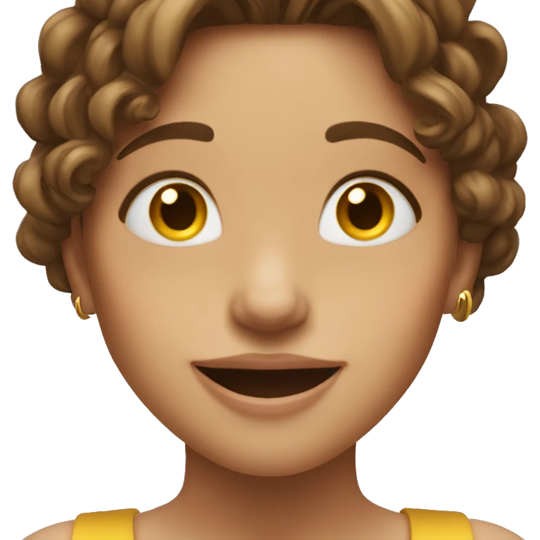 girl with brown hair with highlights and golden ring earrings spitting being happy emoji