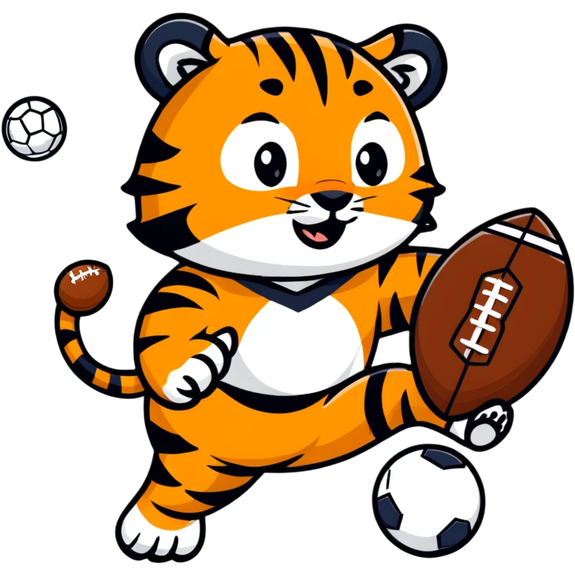 Bengal tiger playing football in Cincinnati emoji