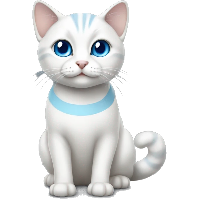 Realistic white cat with blue eyes and a grey striped tail emoji