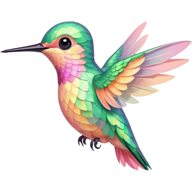 peach pink and yellow-green, mint humming bird emoji