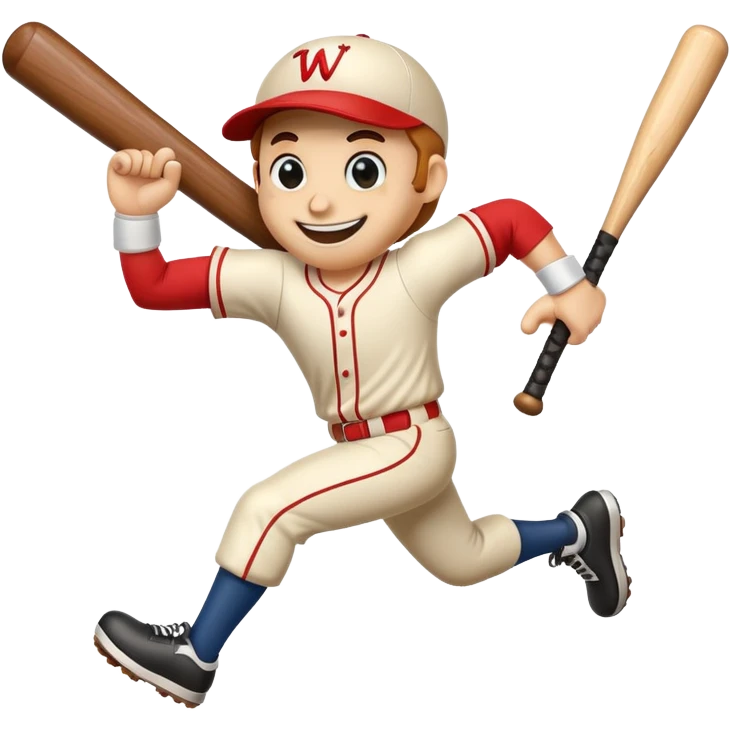Cartoon baseball bat character with arms and legs in a running pose emoji
