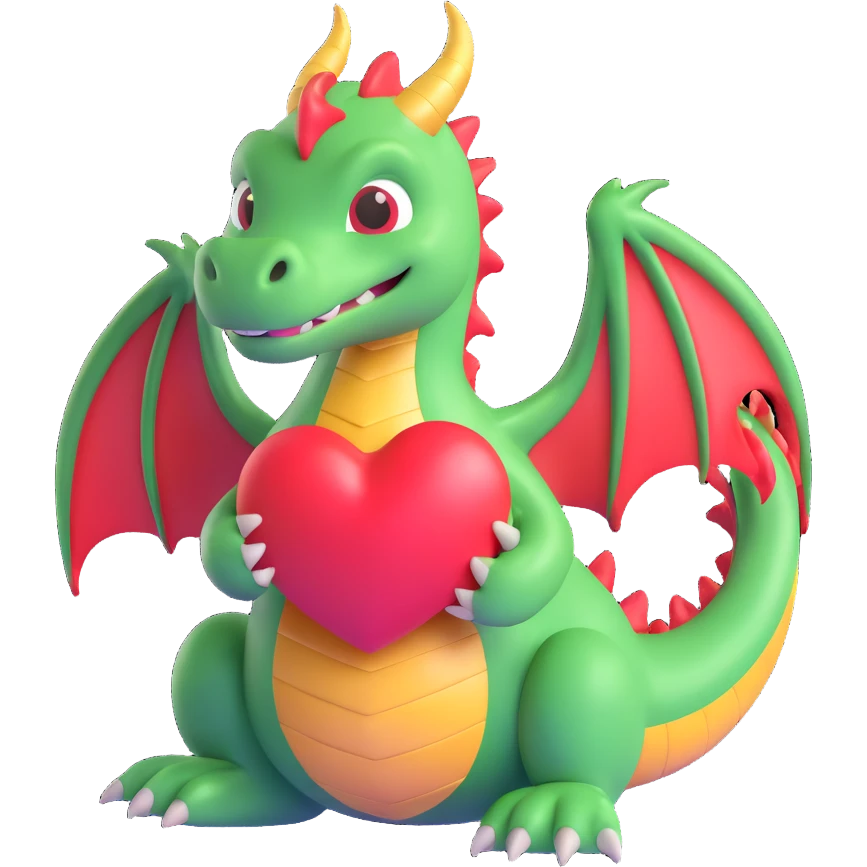 3D style heart-shaped dragon, cute and vibrant, with a glossy finish emoji