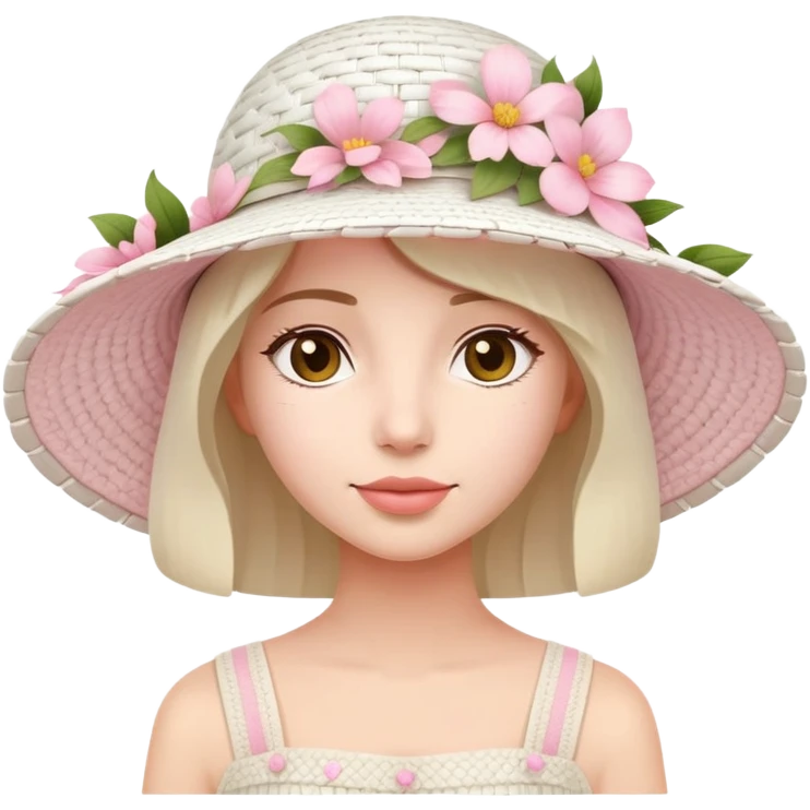 White Wicker white sun hat with light pink flowers emoji