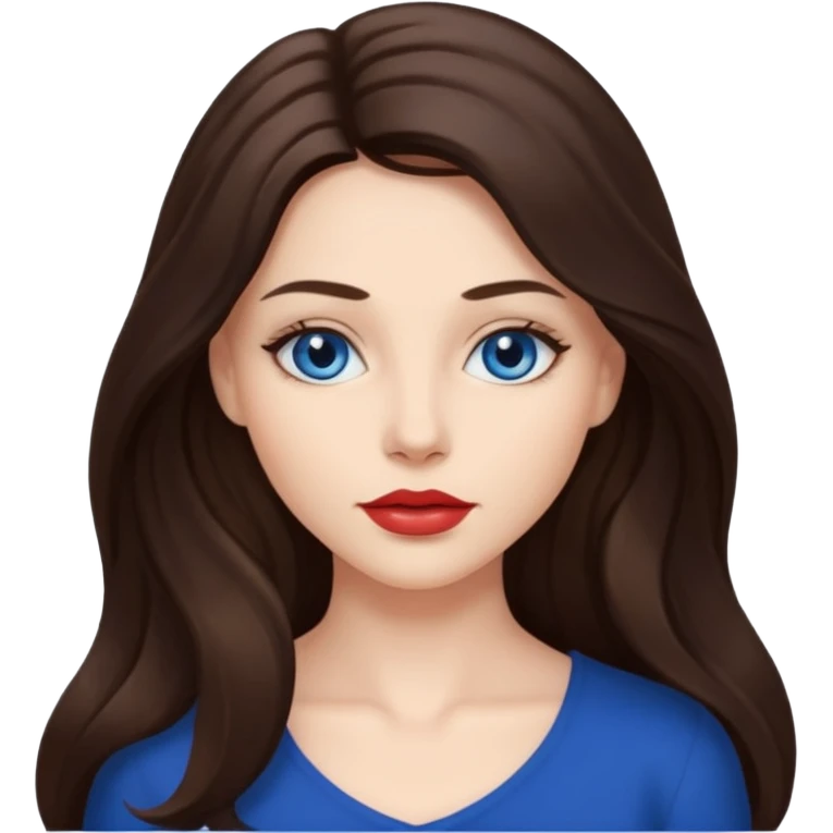 Woman with fair skin long brunette hair dark blue eyes and full lips emoji