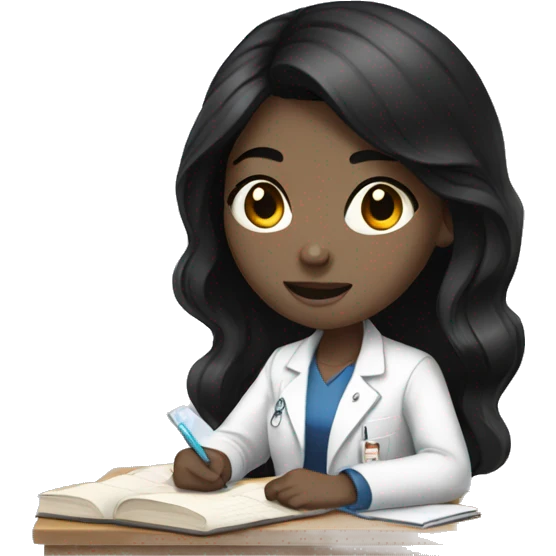 Black hair girl with pale skin studying medicine emoji