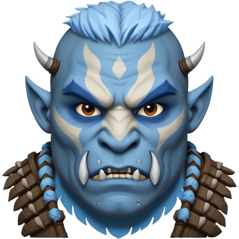 Fantasy orc portrait emoji, white and blue frost war paint on face, harsh winter warrior mood, strong expression, minimal tribal design, clean readable emoji style, male/female variant
 emoji
