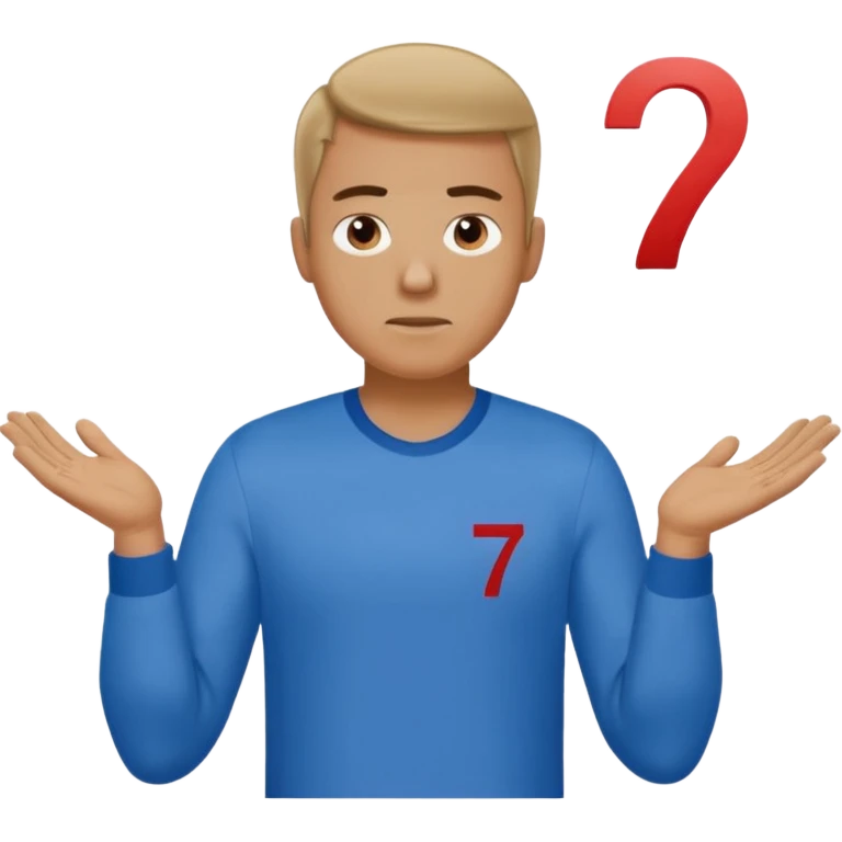 Man shrugging with the number 6 above his left hand and the number 7 above his right hand emoji