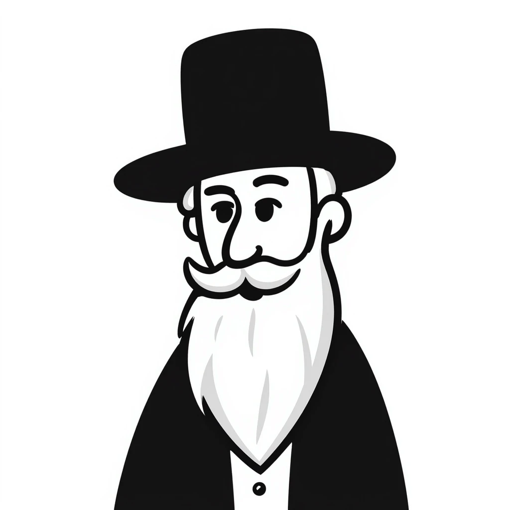hand-drawn doodle of a Jewish rabbi with beard and hat, simple lines emoji