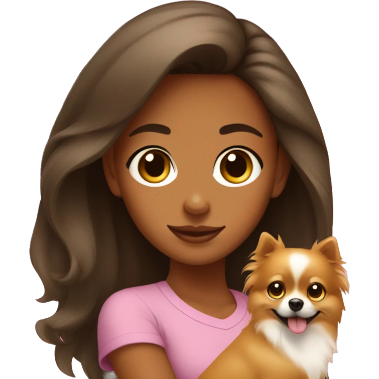 Young tanned girl with Pomeranian emoji