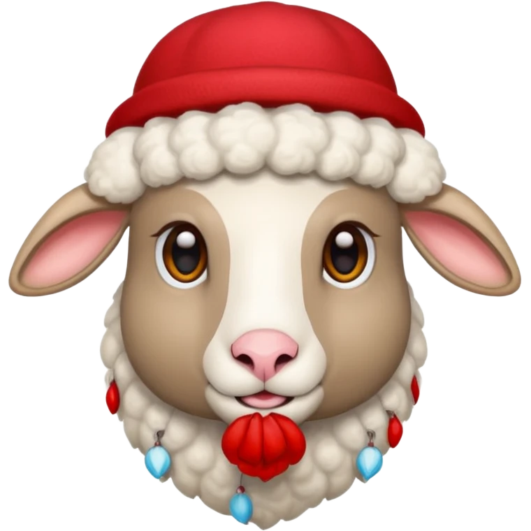 Sheep wear a red hat emoji