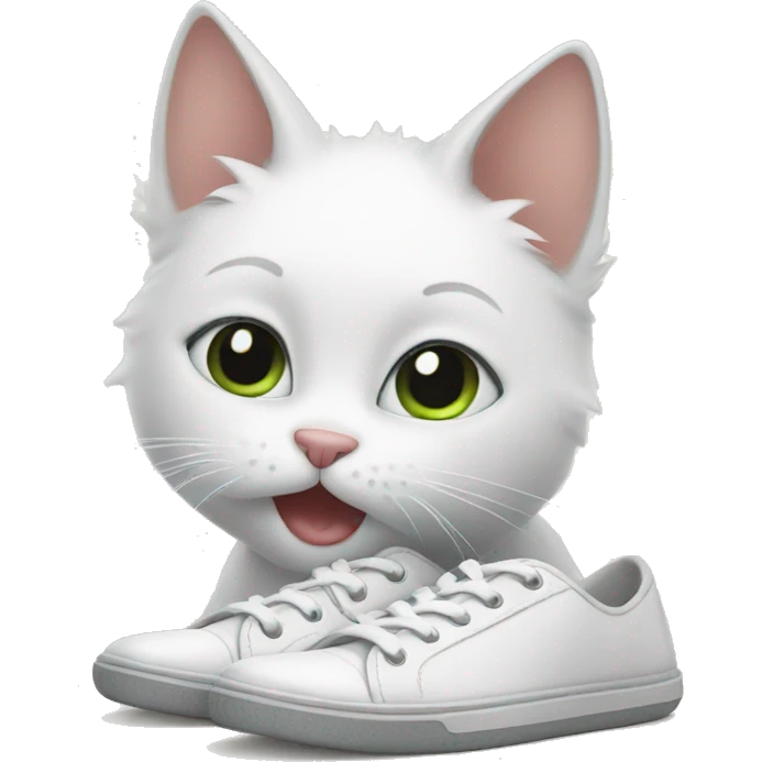 White cat repairs shoes emoji