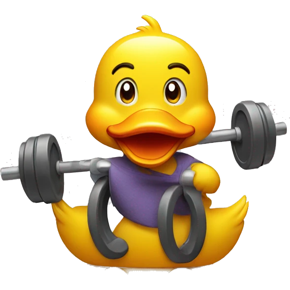 a sitting rubber duck lifting weights, side view emoji