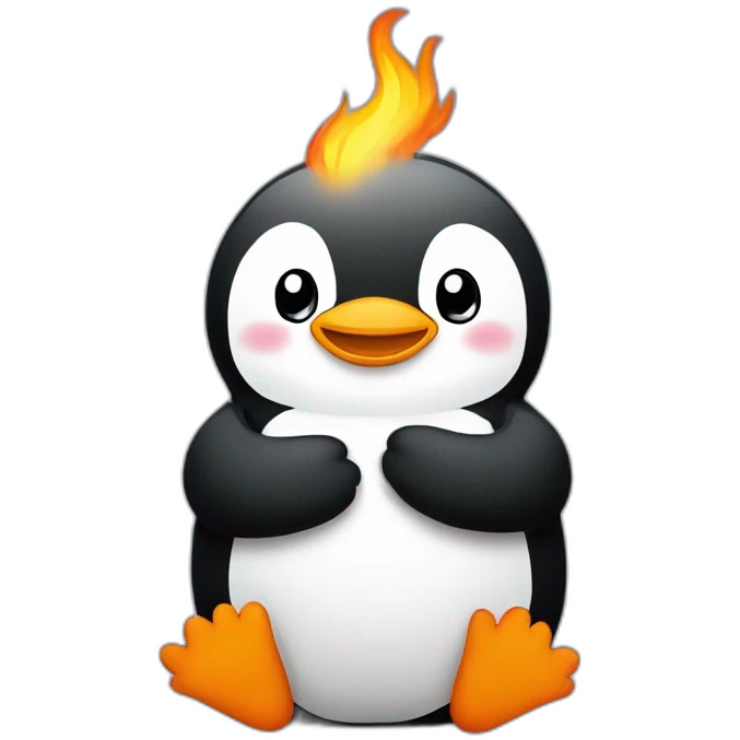 a cute penguin with hands on fire sitting cross-legged on a cloud emoji