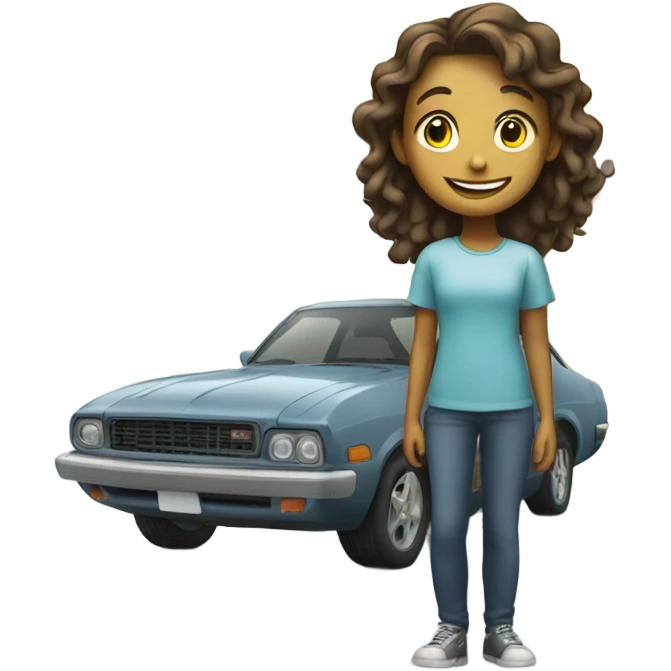 smiling girl with car emoji