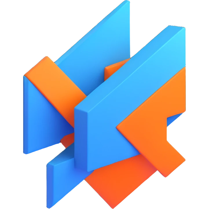 abstract blue 3D geometric logo, minimalist emoji