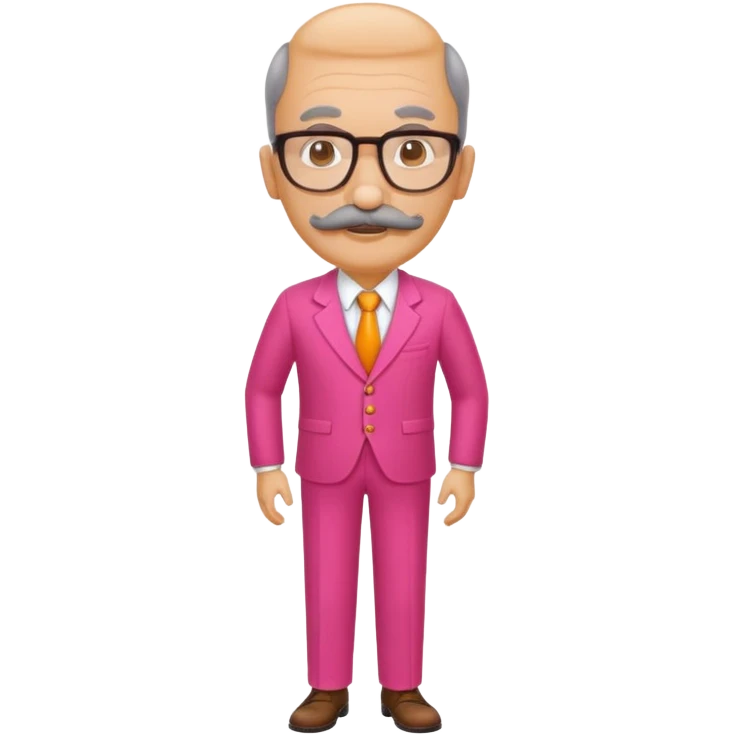 A tall figure with a thick mustache and oval glasses, with a large head, who always wears a bright pink dress with orange pants. emoji