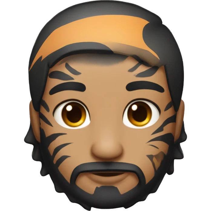 Man with Dark hair Beard and Face tattoo pets tiger cat emoji