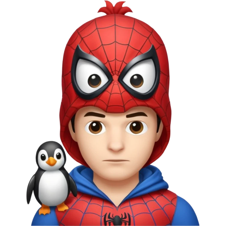 Spiderman with a penguin on his head emoji