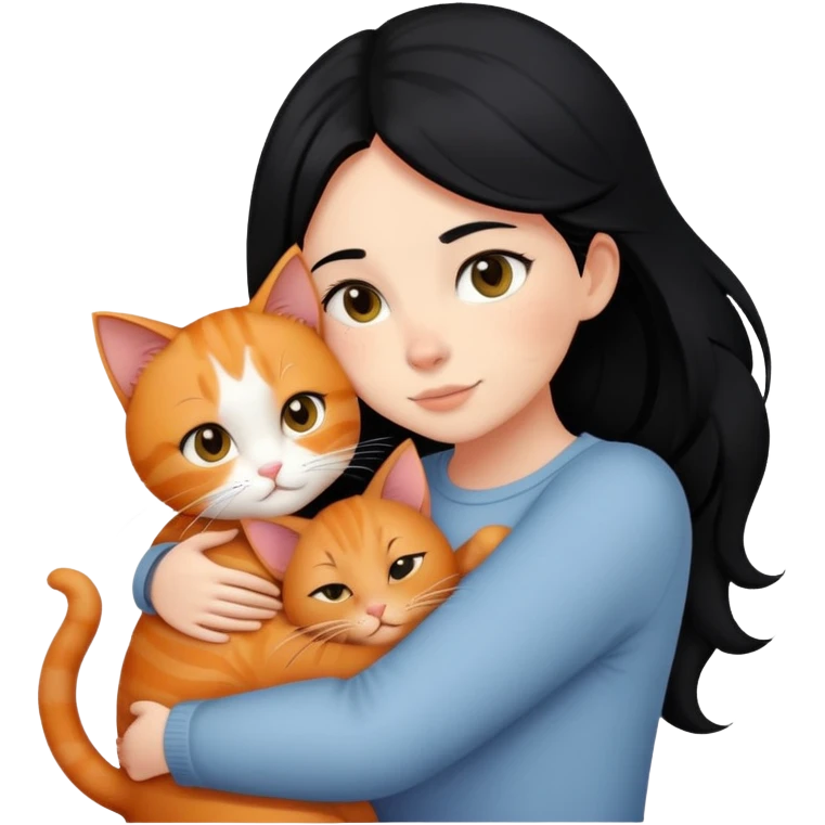 A black-haired girl hugs a ginger cat and A black cat emoji