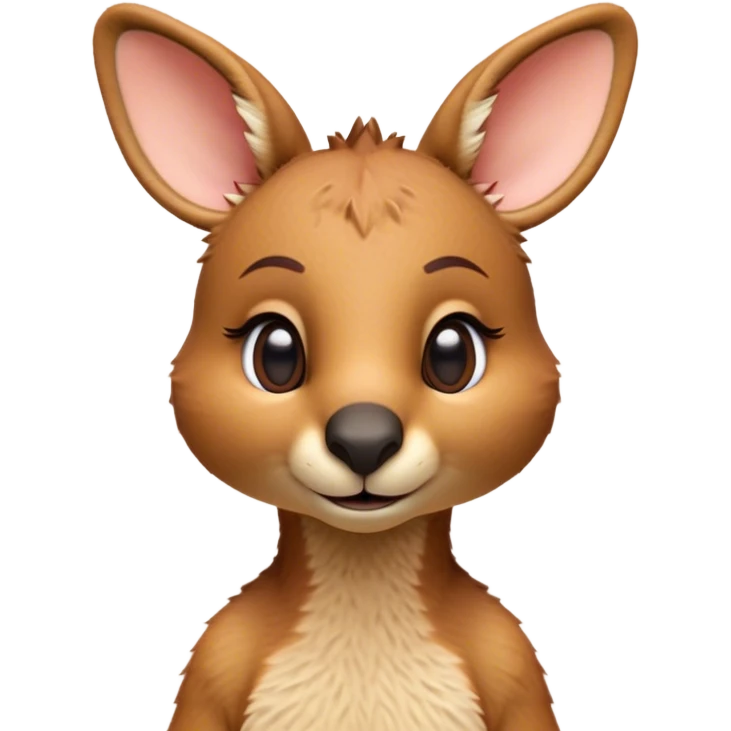 Cinematic Realistic Cute Kangaroo Portrait Emoji, Head tilted playfully and inquisitively, featuring a compact, agile build with soft, warm tawny fur and a characteristically endearing face with bright, curious eyes and perky ears, rendered with lifelike detail and natural highlights, high shine, affectionate and spirited, styled with a touch of outback whimsy, soft glowing outline, capturing the essence of a mischievous yet lovable kangaroo that seems poised to hop playfully into your arms! emoji