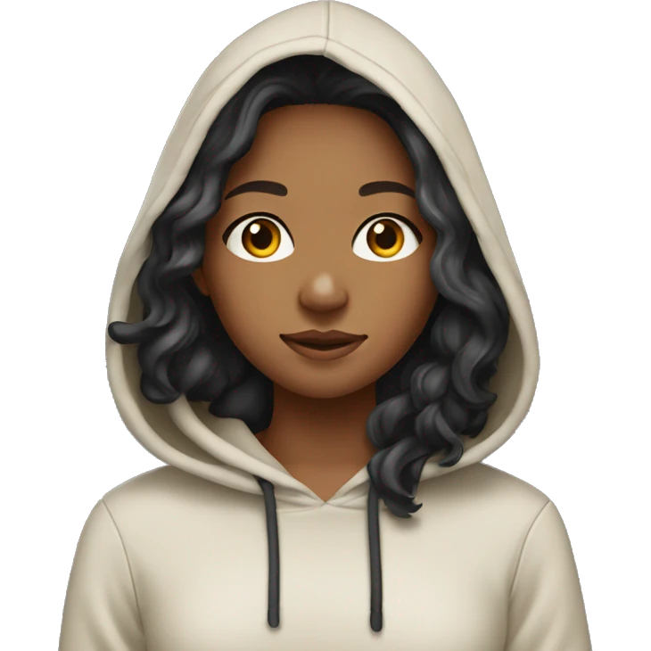 Caramel complexion girl with long wavy black hair wearing hoodie  emoji