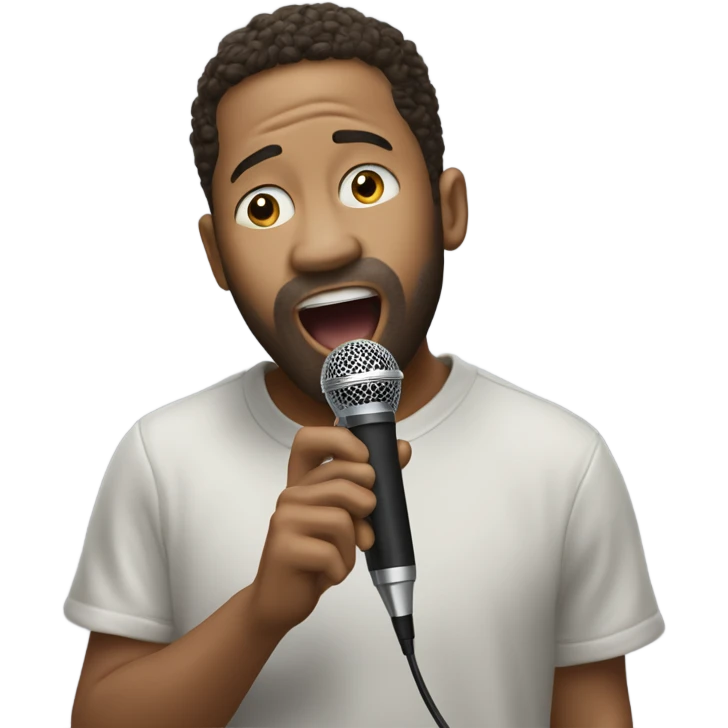 My brother Karl singing into a microphone that looks like a skate emoji