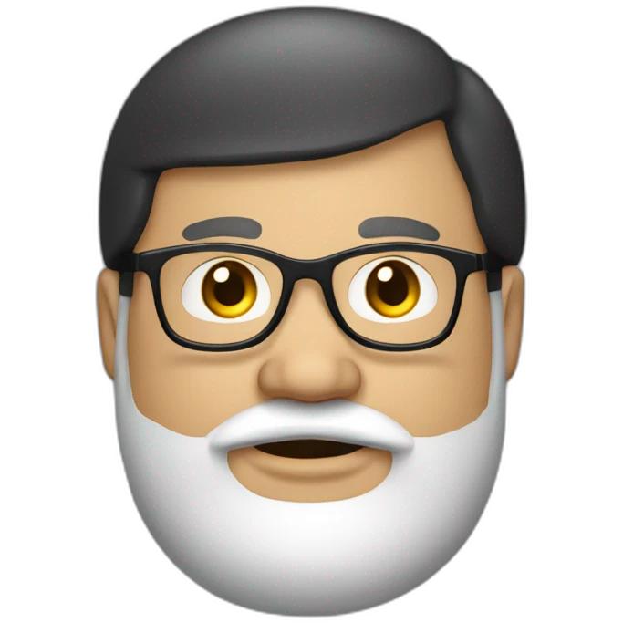 Overweight man with dark hair wearing miniature skullcap on head, beard and glasses. emoji