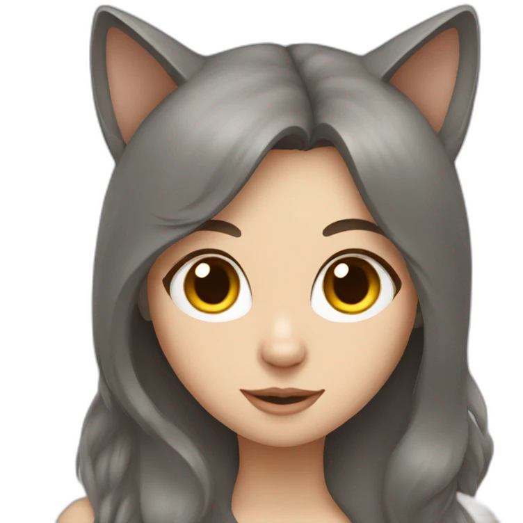 grey cat and brown haired girl emoji