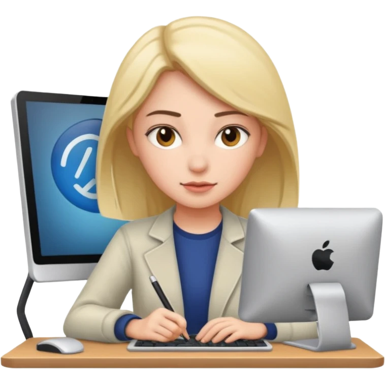 female student working on a computer. emoji
