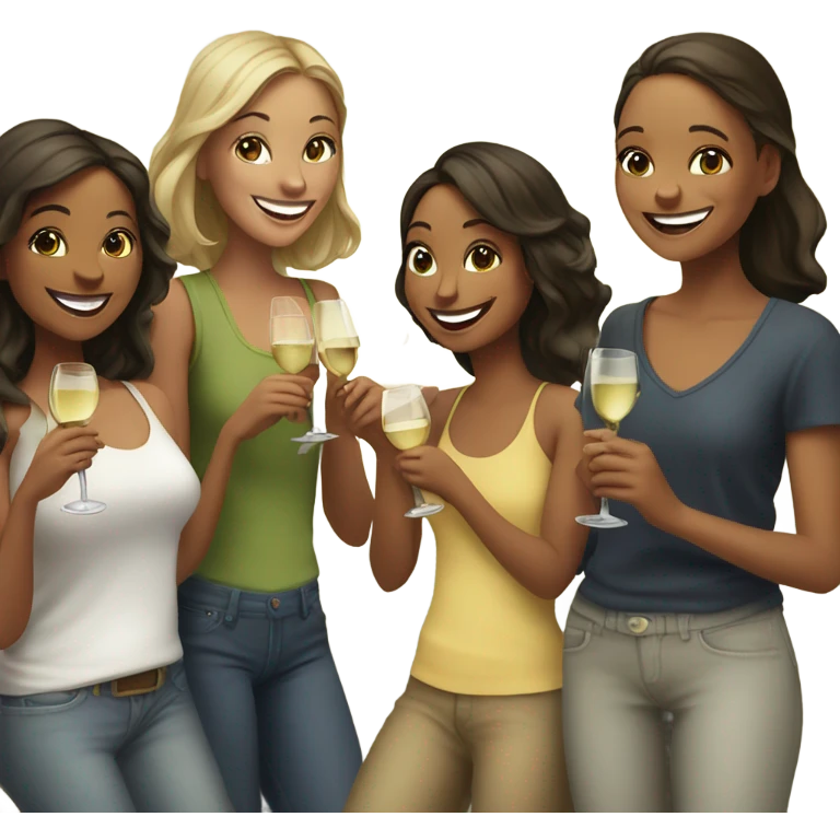 Girls having fun in a bar White drinking wine emoji