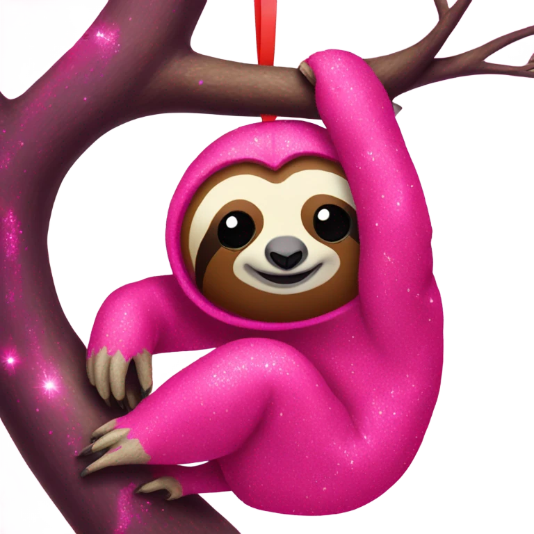 Hot pink sloth with glitter hanging on a tree  emoji