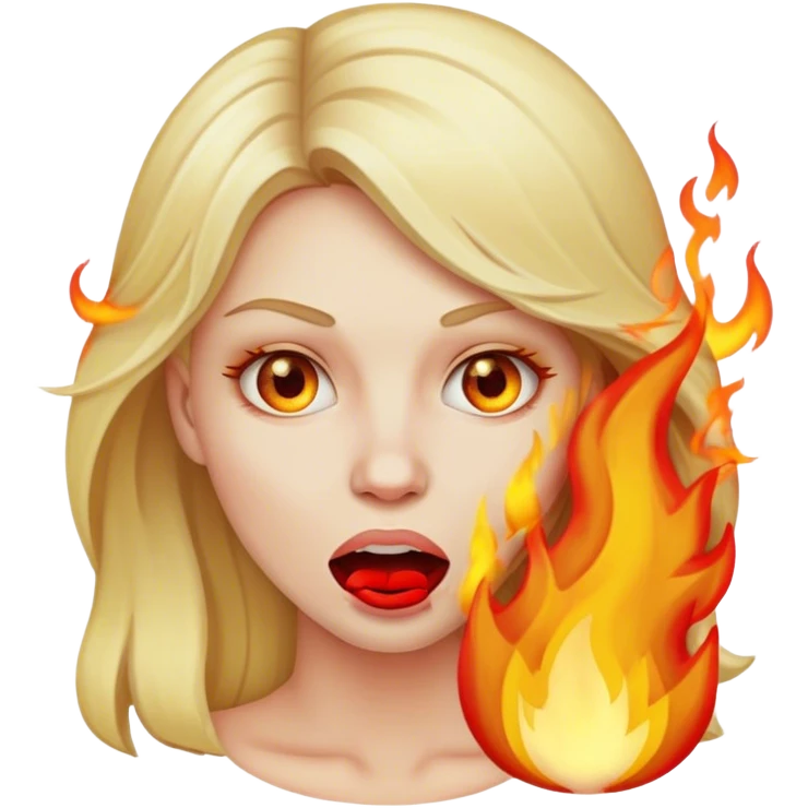 Blond woman with fire inside mouth emoji