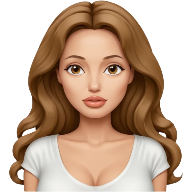 Angelina jolie , fashion model Beautiful woman model adult   large breasts  with close set eyes tan skin, full lips  long hair curled model white  top   emoji