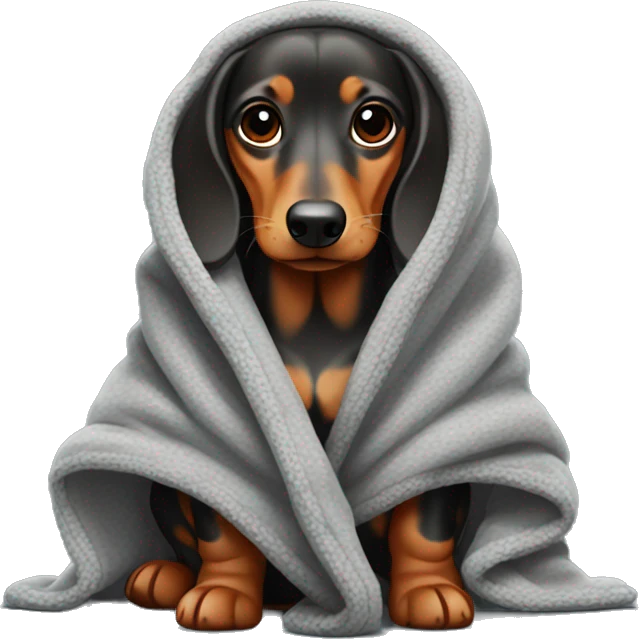 Daschund bundled up in a gray blanket emoji
