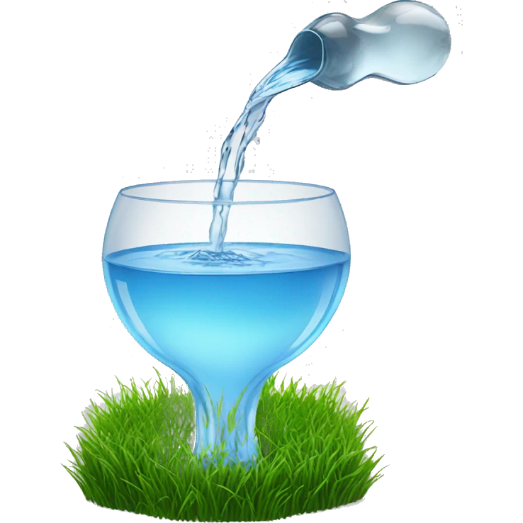 glass of water pouring onto a bowl of grass  emoji