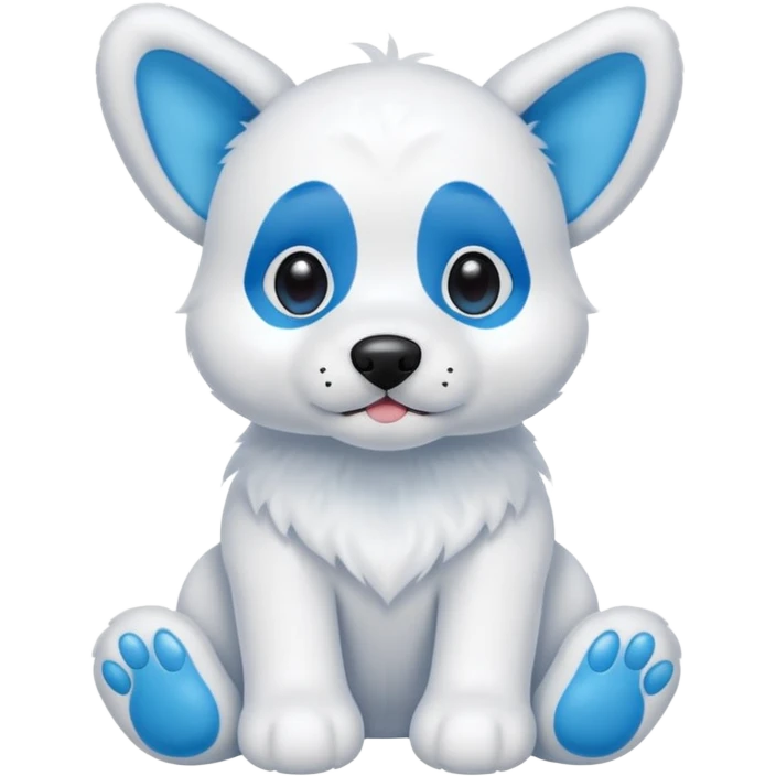 A stuffed animal dog with a blue nose white ears with blue inside the ears blue feat emoji