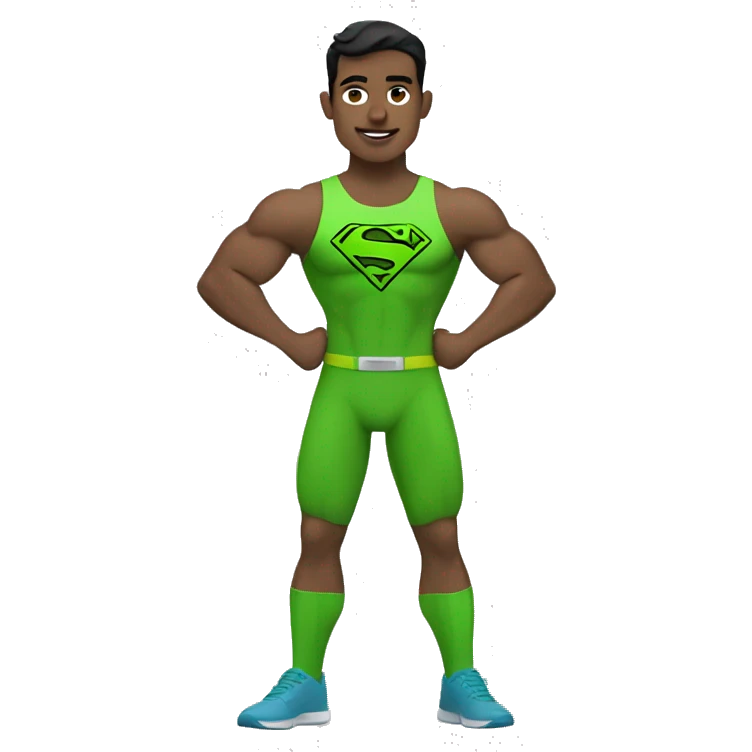 Superman as personal trainer dressed with green sport clothes emoji