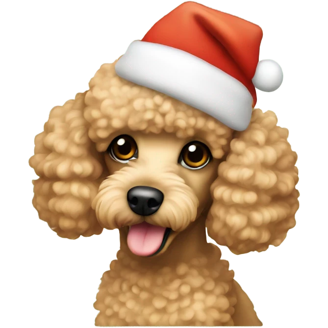 Mini apricot poodle with Christmas Hat emoji