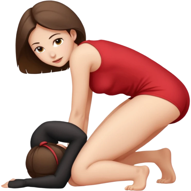 Nack woman, on all fours, cheek spread,  emoji