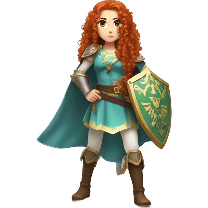 a white girl with long red curly hair and freckles, cosplaying Princess Zelda posing and ready for a fight emoji